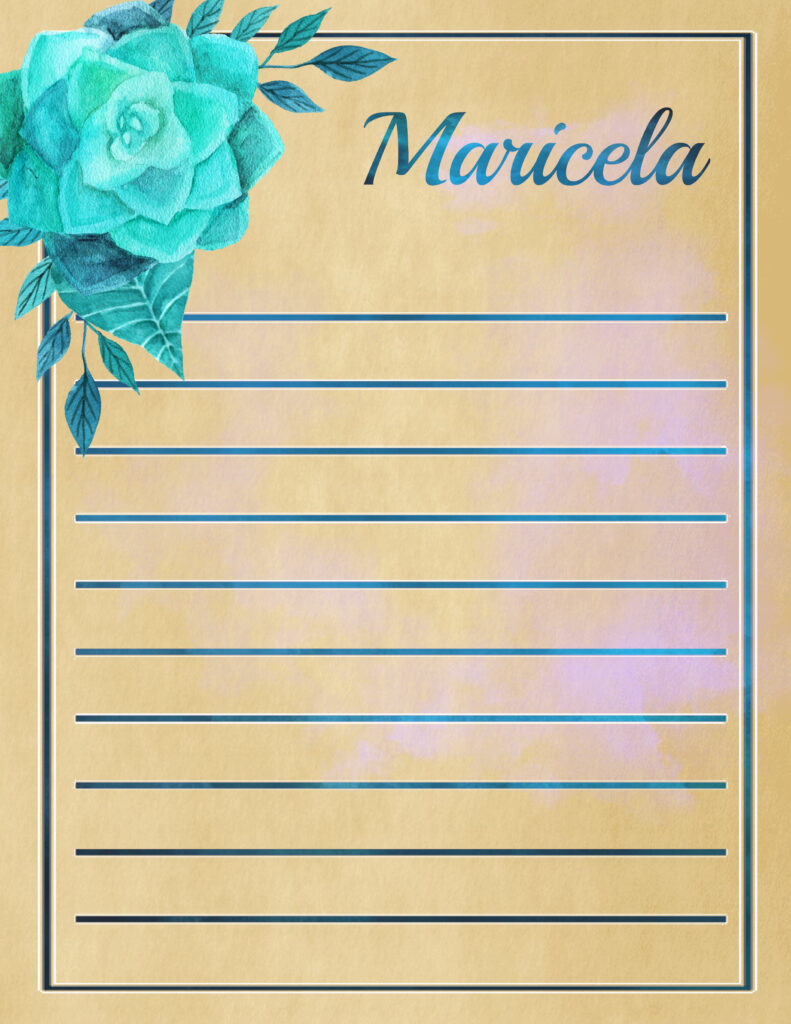 Stationery - Blue Flower with Blue Background on Old Style Paper, 8.5" x 11"