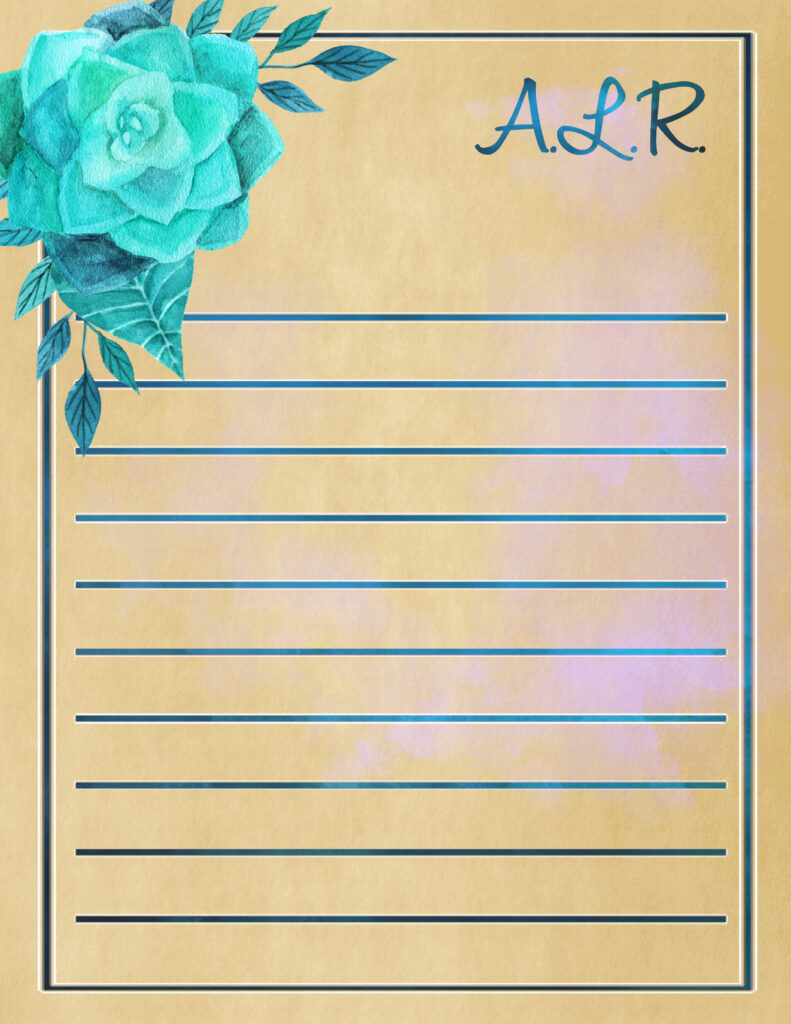 Stationery - Blue Flower with Blue Background on Old Style Paper, 8.5" x 11"