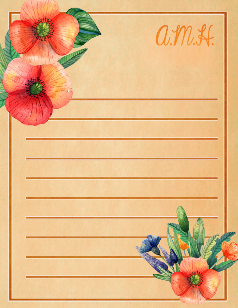 Stationery - Orange Flowers with Orange Background on Old Style Paper, 8.5" x 11"