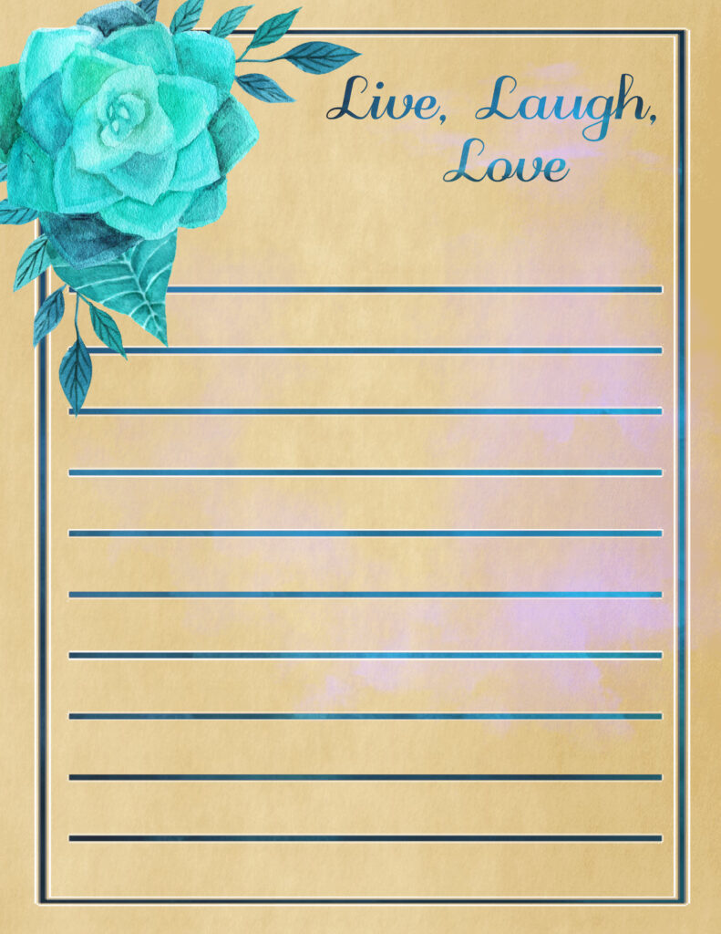 Stationery - Blue Flower with Blue Background on Old Style Paper, 8.5" x 11"