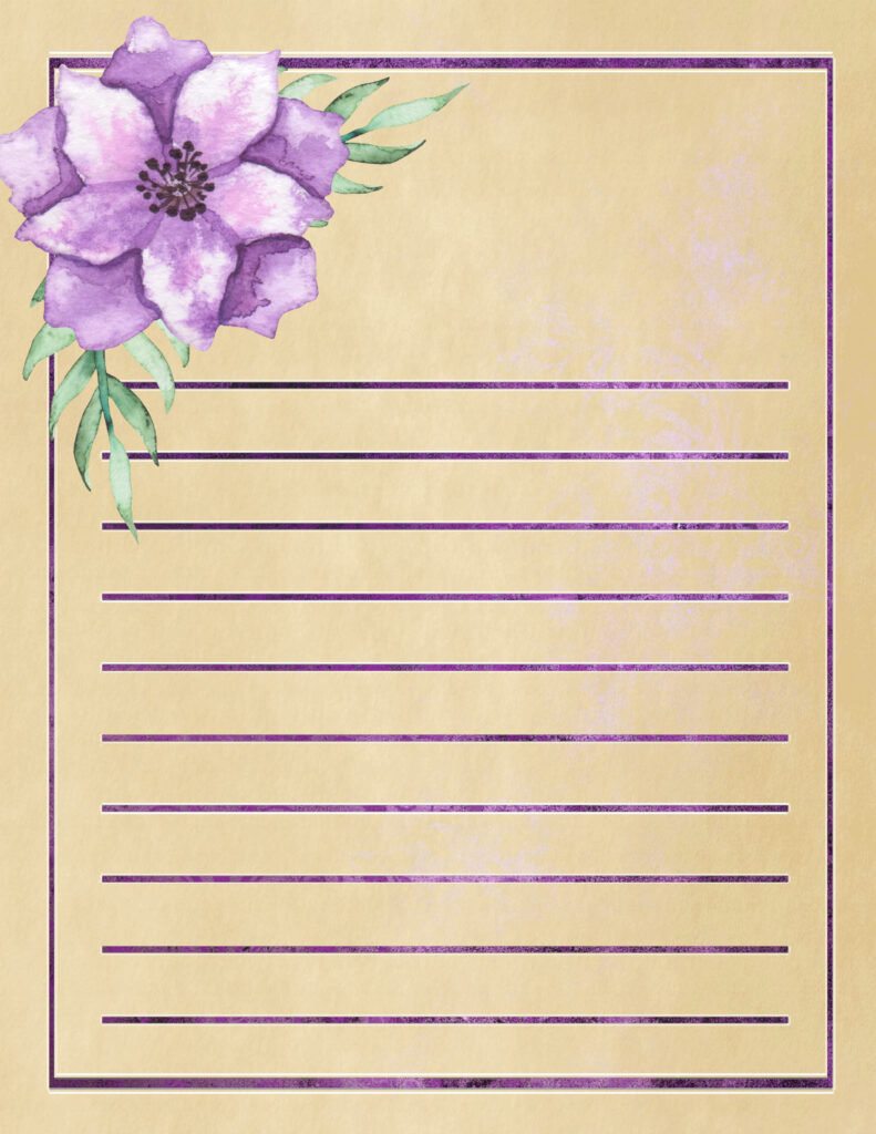 Stationery - Purple Flowers with Purple Background on Old Style Paper, 8.5" x 11"