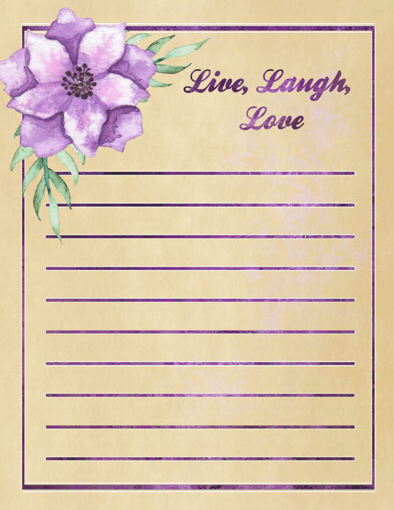 Stationery - Purple Flowers with Purple Background on Old Style Paper, 8.5" x 11"