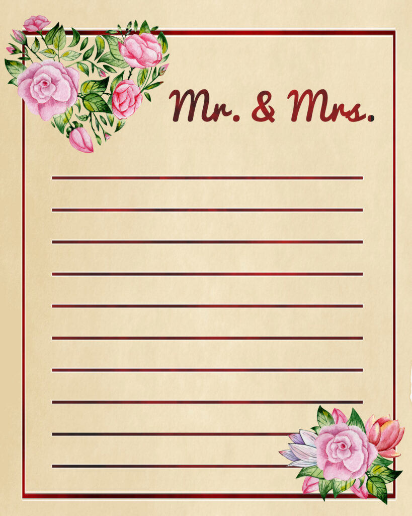 Stationery - Pink Rose with Red Background on Old Style Paper, 8.5" x 11"