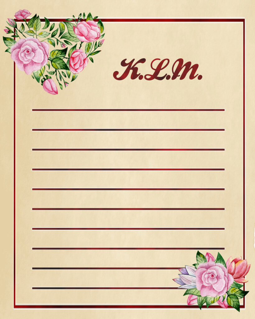 Stationery - Pink Rose with Red Background on Old Style Paper, 8.5" x 11"