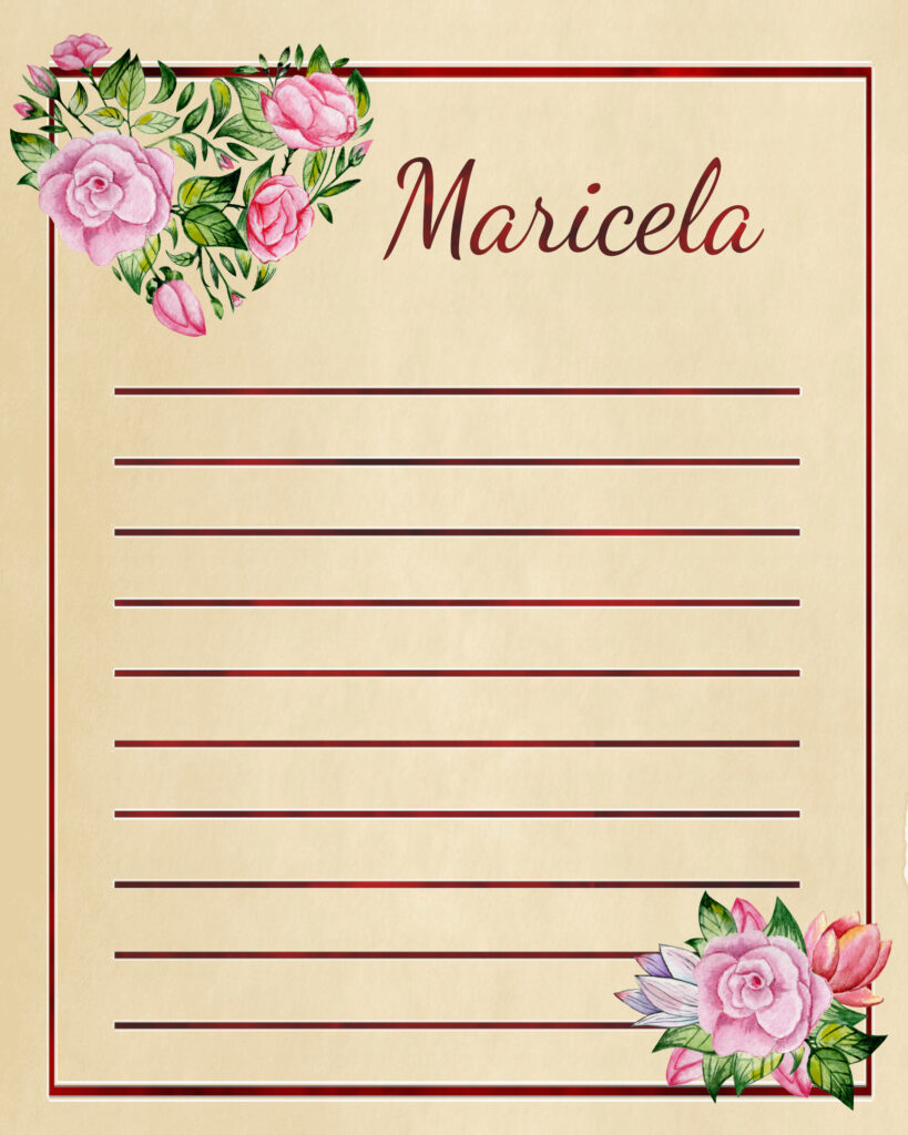 Stationery - Pink Rose with Red Background on Old Style Paper, 8.5" x 11"