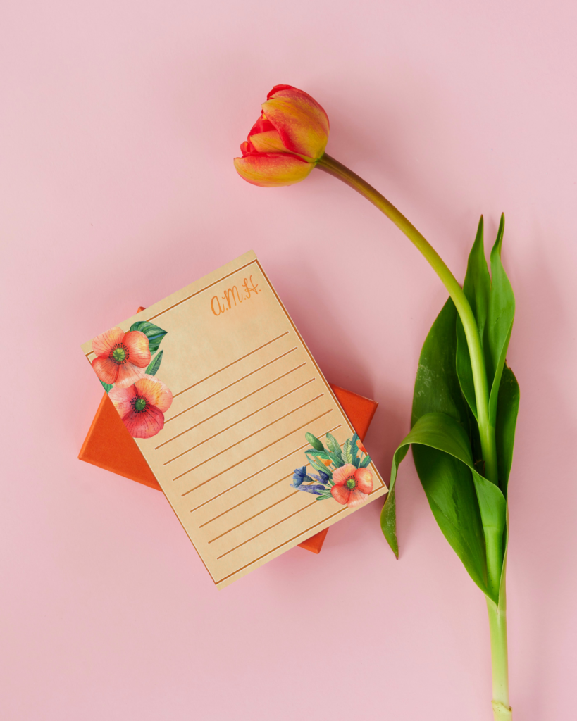 Stationery - Orange Flowers with Orange Background on Old Style Paper, 8.5" x 11"