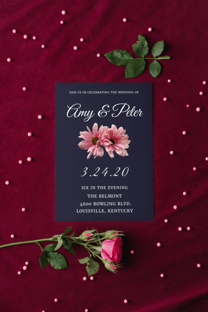 Wedding Invitation - Two Pink Flowers