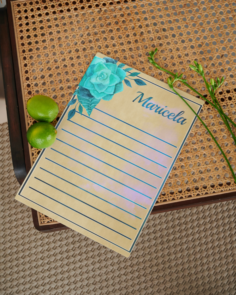 Stationery - Blue Flower with Blue Background on Old Style Paper, 8.5" x 11"